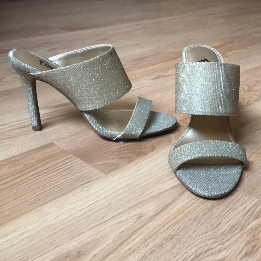 Women's Gold Glitter High Heel Slide Sandals